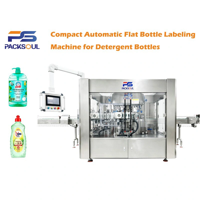 Etiketteermachine voor platte wasmiddelflessen Etiketteermachine voor platte wasmiddelflessen